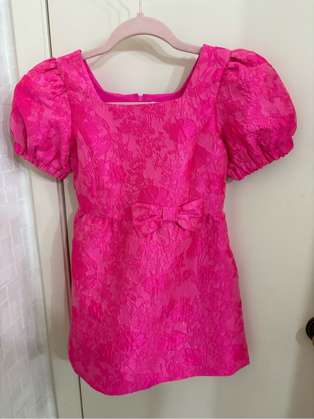 Lilly Pulitzer Hot Pink Floral Jacquard Puff Sleeve Dress